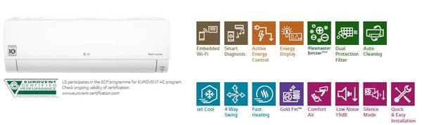 Lg Air Conditioning Deluxe DC09RQ.NSJ Wall Mounted 2.5Kw/9000Btu A++ R32 Install Kit